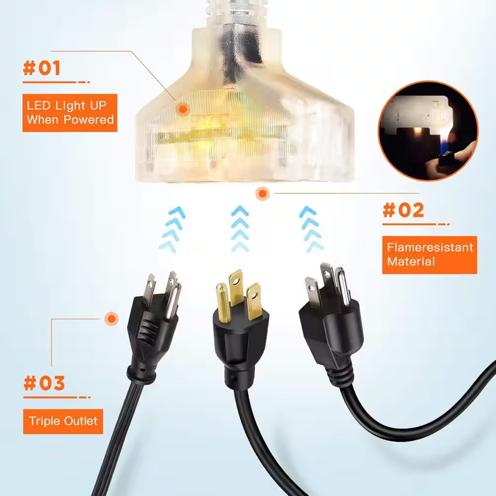 50 Ft. 3 Conductors 13 Amp Retractable Extension Cord Reel-14 AWG 5 Outlets