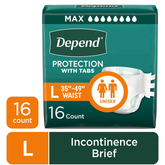 Protection with Tabs Incontinence Underwear, Adult Diapers, Unisex, L, 16 Count