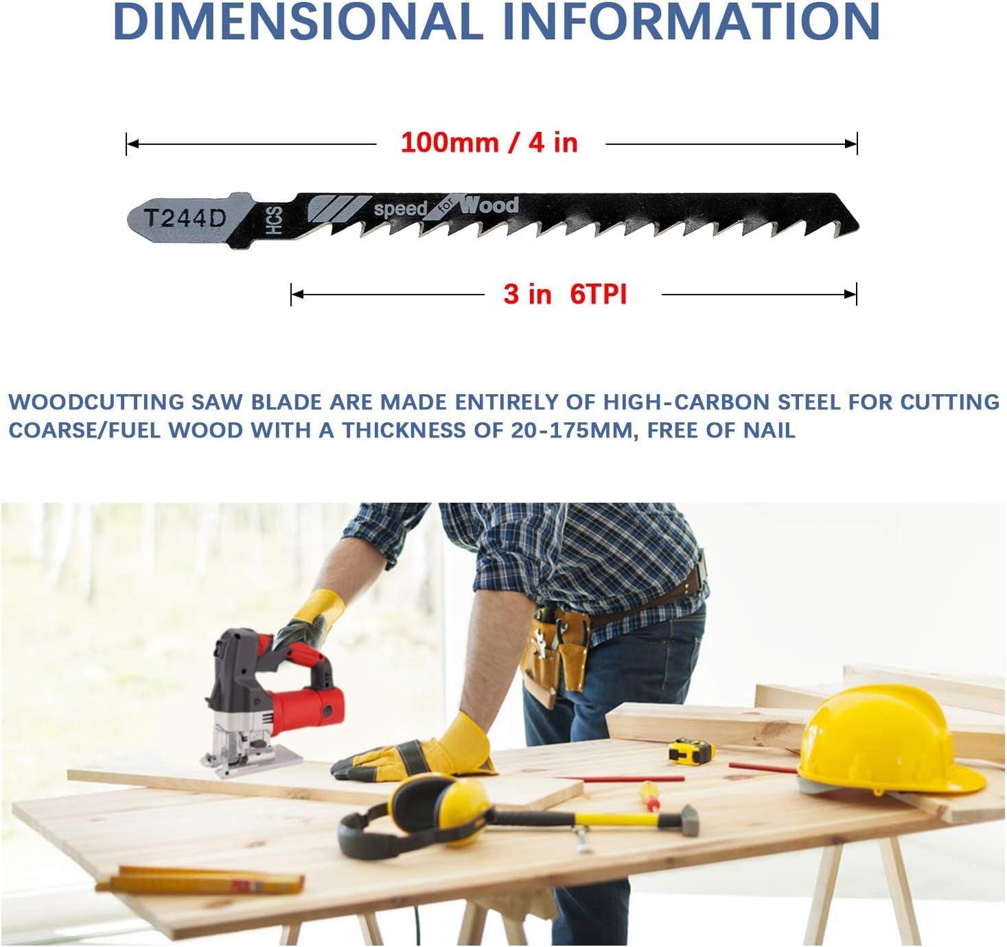 20-Piece T244D 4 Inch 6 TPI Assorted T-Shank Jig Saw Blades Set for Speed Cutting Wood, Scroll Cutting Wood