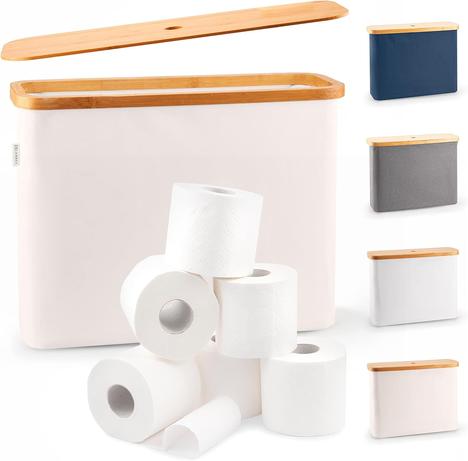 Toilet Paper Storage for 12 Rolls, Stackable & Foldable - the Ultimate Bathroom Organizer - Waterproof Basket with Bamboo Lid - Elegant Toilet Paper Storage Holder, Beige