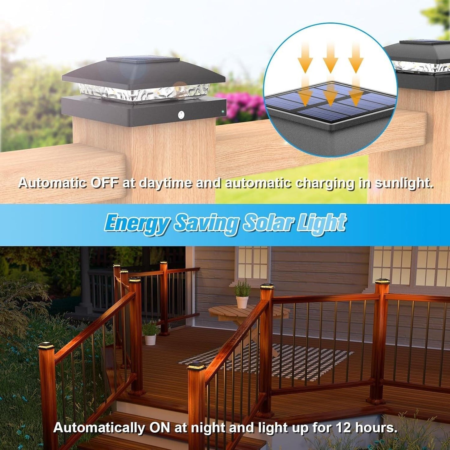4X4 Solar Post Cap Light 12 Pack, Solar Fence - Post Lights Outdoor Waterproof