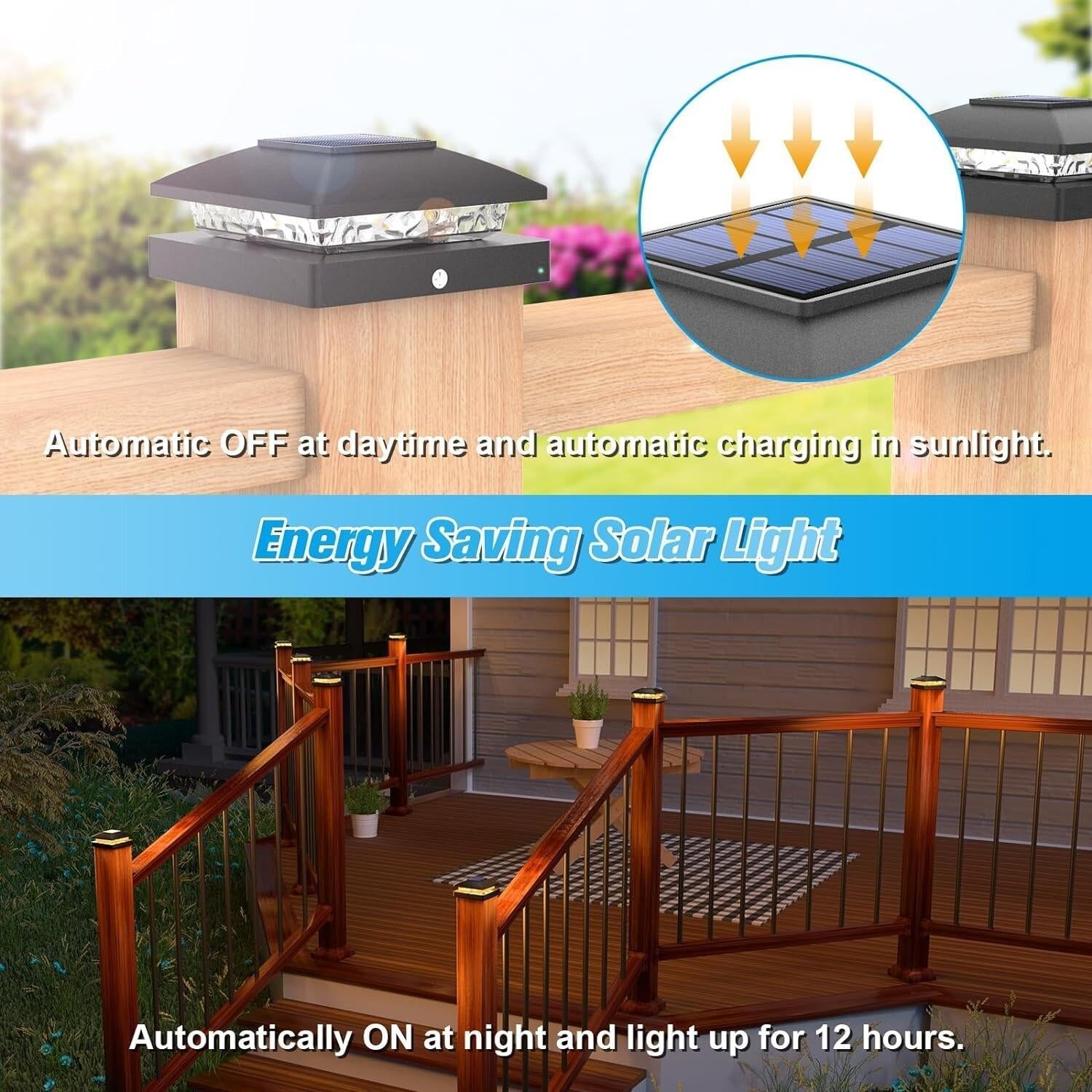 4X4 Solar Post Cap Light 12 Pack, Solar Fence - Post Lights Outdoor Waterproof