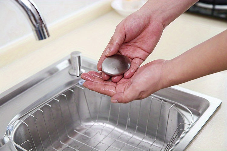1pc Stainless Steel Deodorant Soap Bar, Oval Hand Odor Remover, Metal Deodorizing Soap for Kitchen and Chef Use