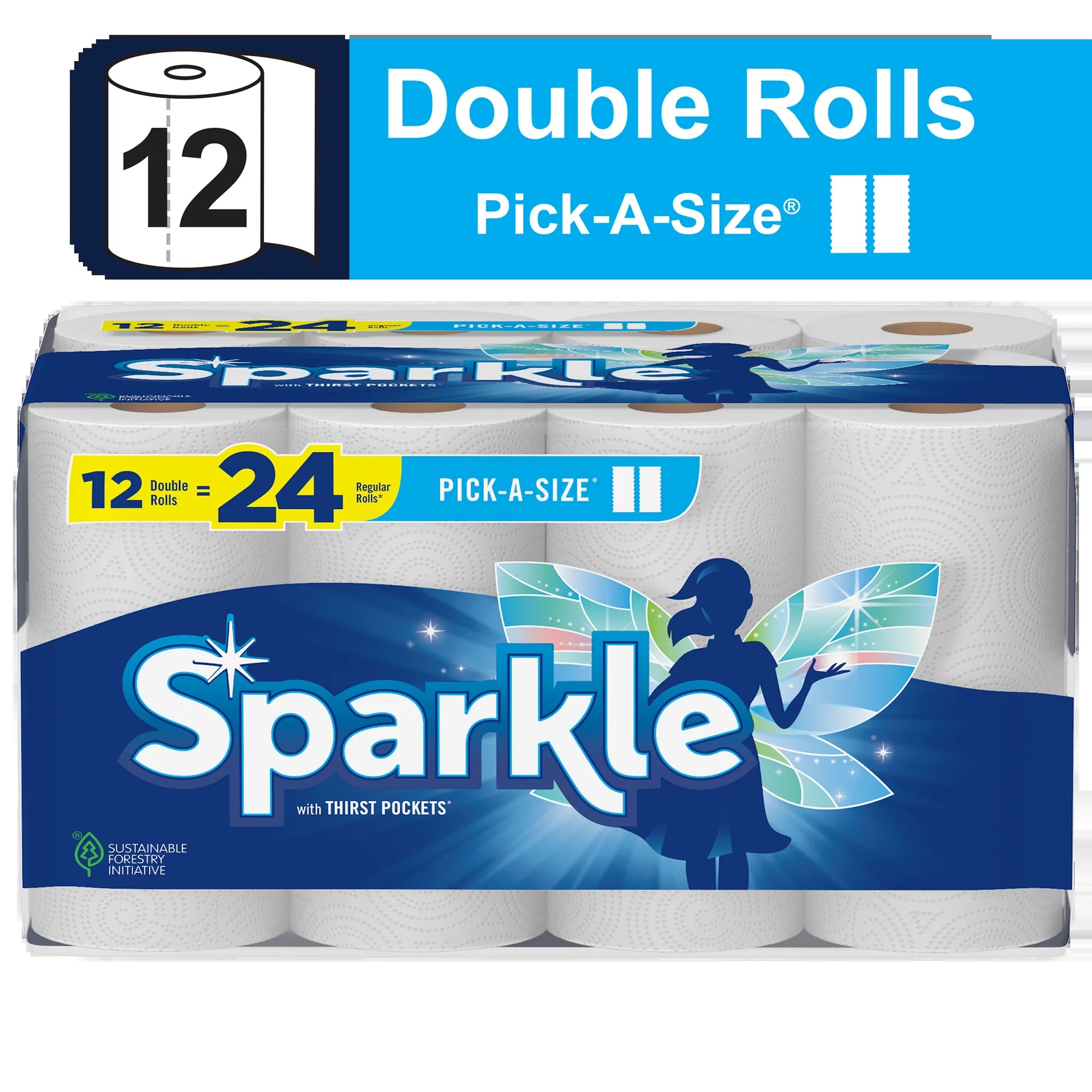 Sparkle Pick-A-Size Paper Towels, 12 Double Rolls, White, Everyday Value Paper Towel
