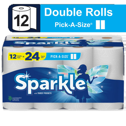 Sparkle Pick-A-Size Paper Towels, 12 Double Rolls, White, Everyday Value Paper Towel