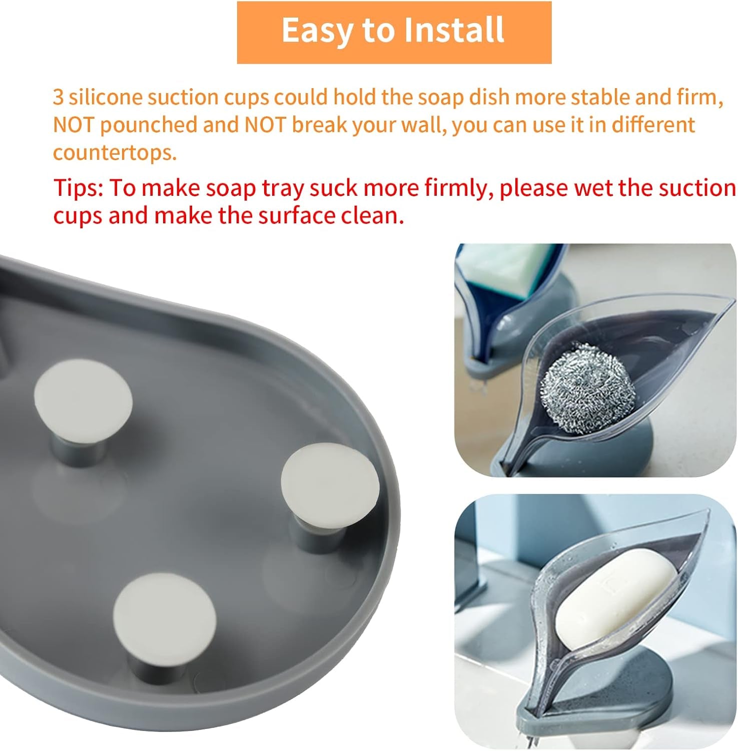 Bar Soap Holder Leaf Shape - Self Draining Soap Dish for Bar Soap, Decorative Plastic Soap Tray, Soap Box with Suction Cup for Shower Bathroom Kitchen Sink(Not Punched)