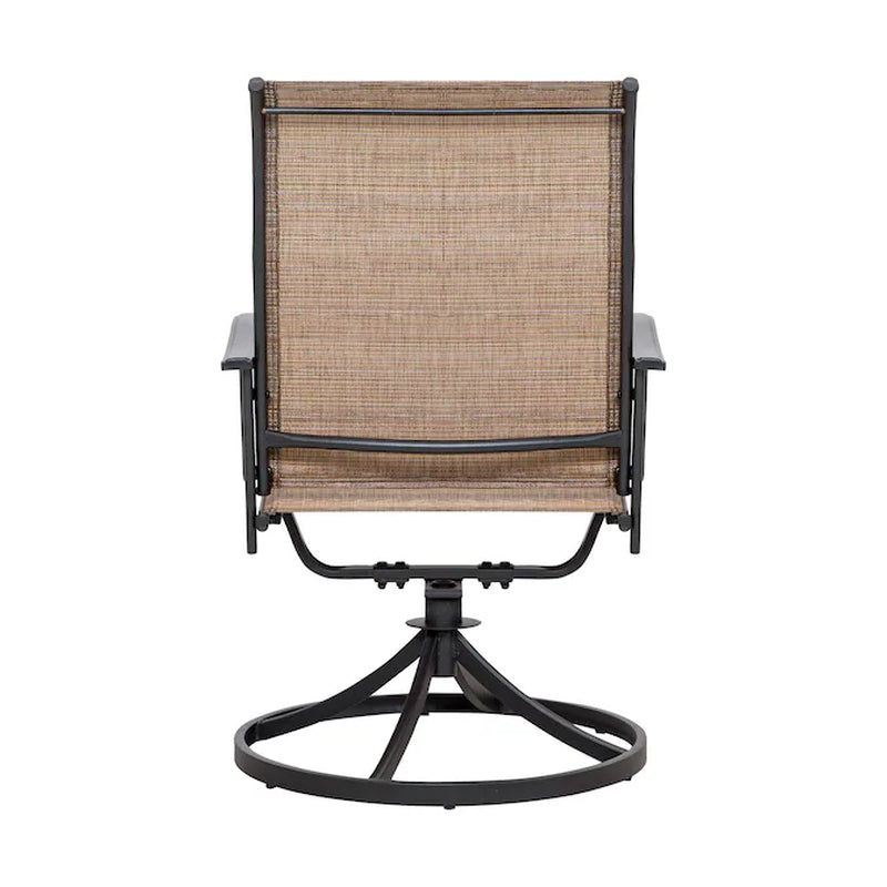 Outdoor 2-Piece Swivel Chair Set Set of 2 Black Iron Frame Swivel Dining Chair with Brown Solid Seat
