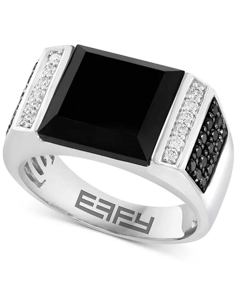EFFYÂ® Men'S Onyx & Diamond (5/8 Ct. T.W.) Ring in 14K White Gold