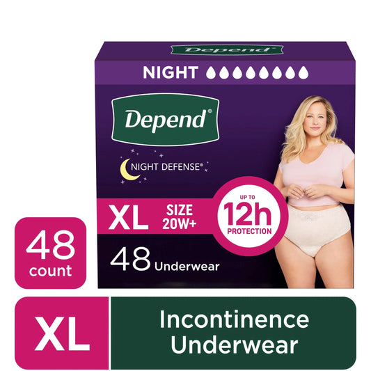 Night Defense Incontinence Underwear for Women, Adult Diapers, XL, 48 Count