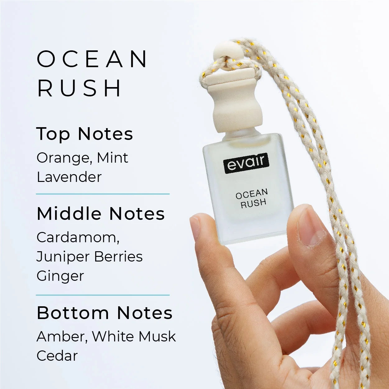 Ocean Rush Car Freshener, Hanging Car Diffuser with Essential Oils, Pack of 1