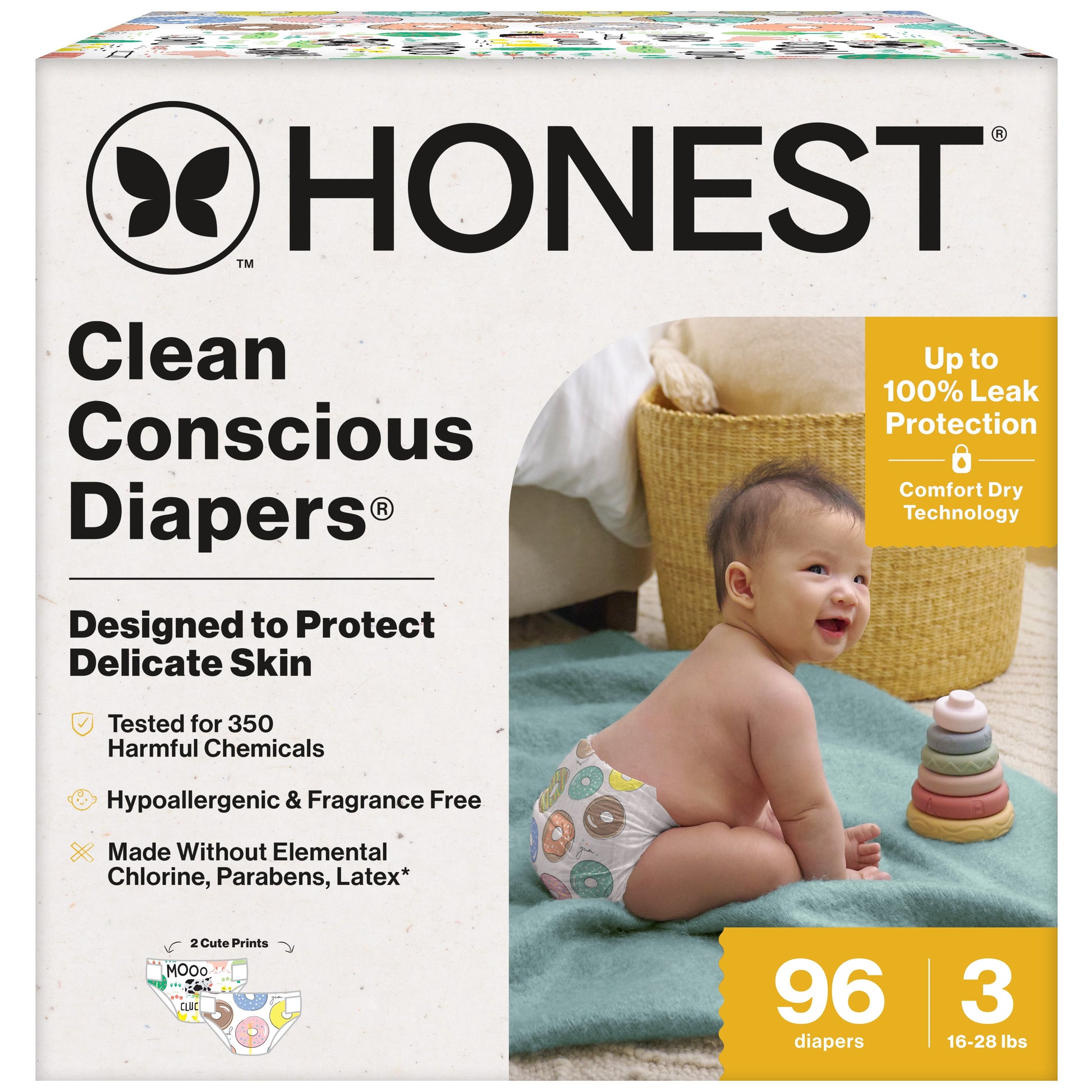® Clean Conscious Baby Diapers Size 3 (16-28 Lbs), Hypoallergenic and Fragrance Free, 96 Count