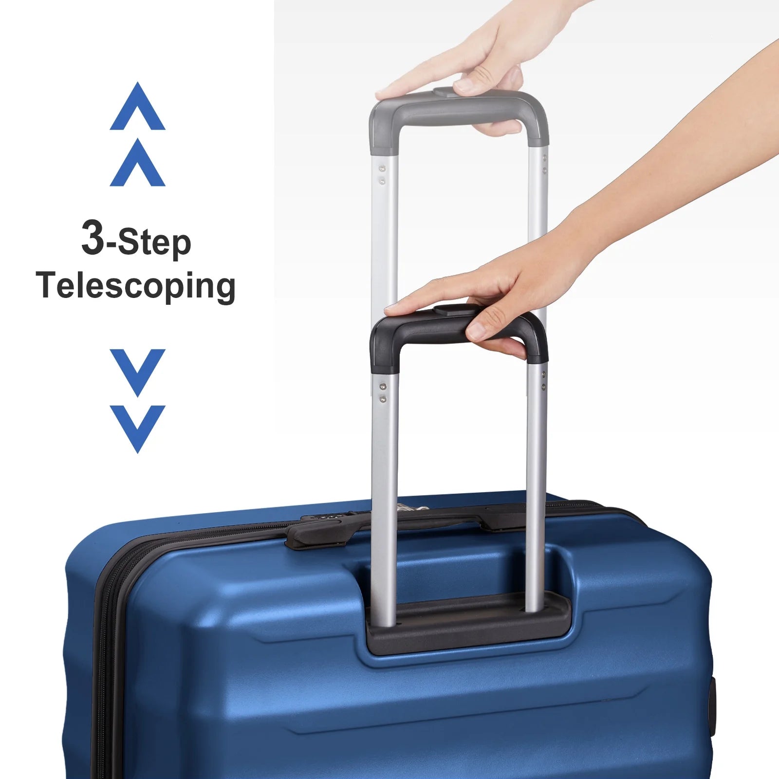 3 Piece Luggage Sets, ABS+PC Expandble Hardside Suitcase TSA Lock Lightweight Durable Spinner Luggage, Blue