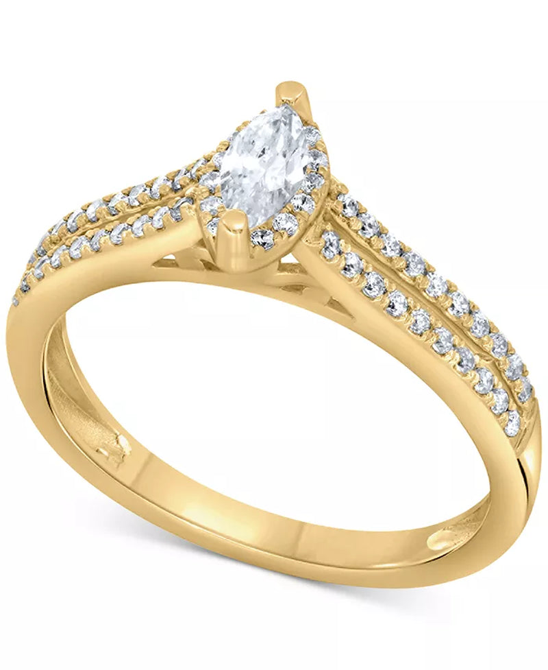 Diamond Marquise Double Row Halo Engagement Ring (1/2 Ct. T.W.) in 14K White, Yellow or Rose Gold