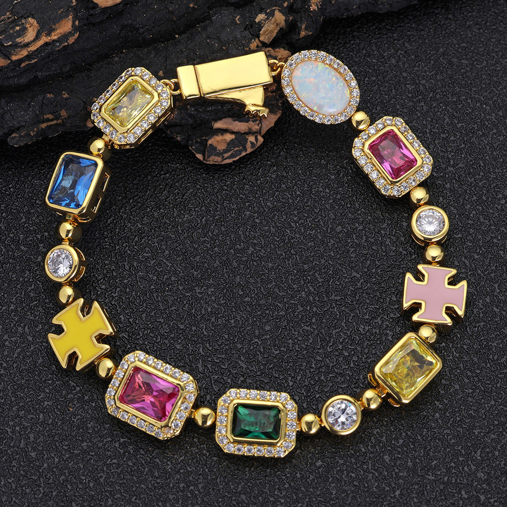 Colorful gem jewelry bracelet, women's accessory, high-end men's bracelet