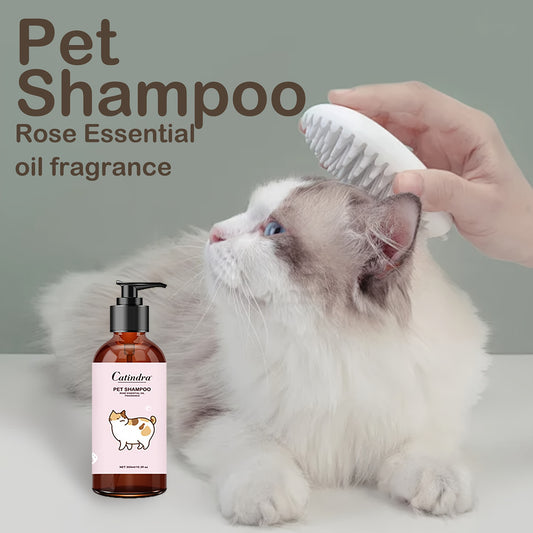 1pc GentleCare Catindra Pet Shampoo - Soothing Rose Essential Oil Fragrance, Tear-Free Formula, Non-Irritating, Odor-Eliminating, Softening Fur Care for Dogs and Cats - 300ml Bottle