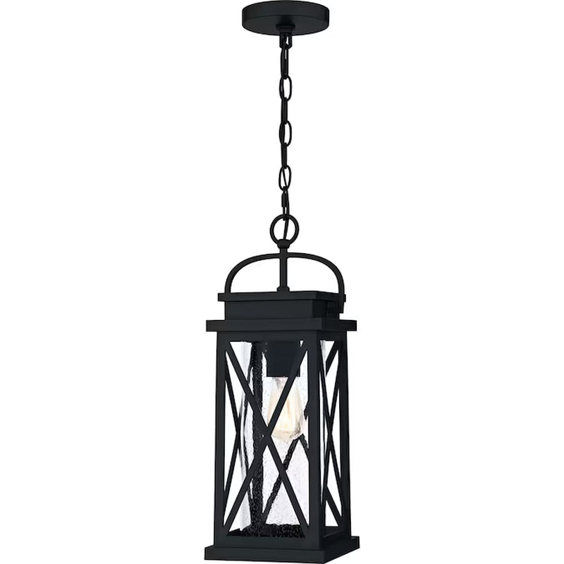 Saint Elias 1 -Light Matte Black Traditional Seeded Glass Lantern Medium Outdoor Hanging Pendant Light