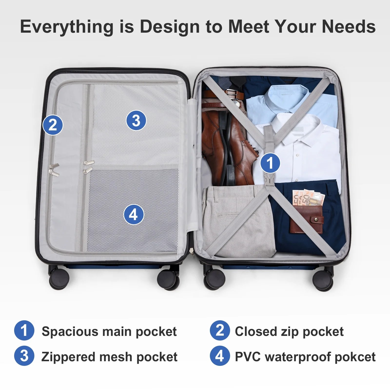 3 Piece Luggage Sets, ABS+PC Expandble Hardside Suitcase TSA Lock Lightweight Durable Spinner Luggage, Blue