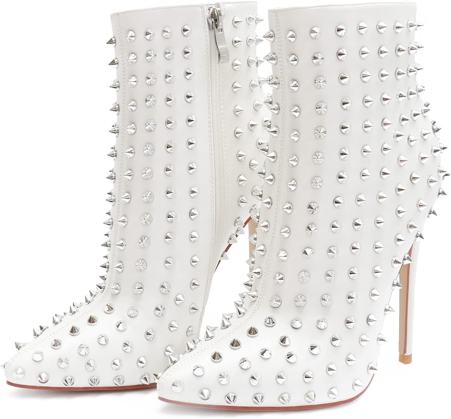 Women'S Rhinestone Ankle Boots with Rivets Closed Pointed Toe Stilettos Autumn Warm Dress Booties