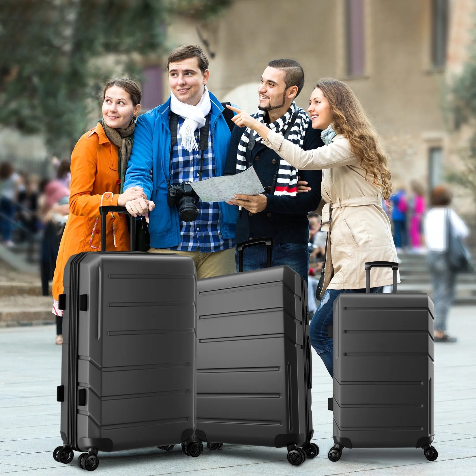 5 Piece Luggage Set Expandable ABS+PC Hardshell Carry on Suitcase with Spinner Wheels & TSA Lock for Men and Women, Rolling Suit Case for Plane, Travel, Business, Black (20/24/28/DB/TB)