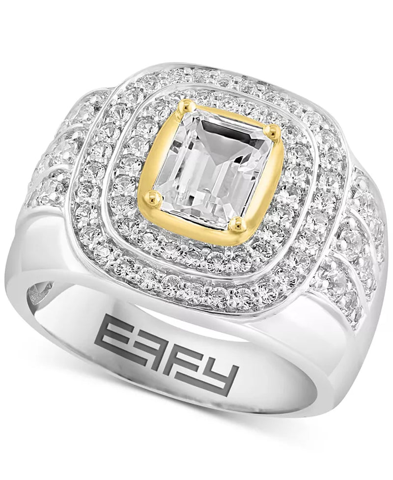 EFFYÂ® Men'S White Topaz Halo Cluster Ring (3 Ct. T.W.) in Sterling Silver & 14K Gold-Plate