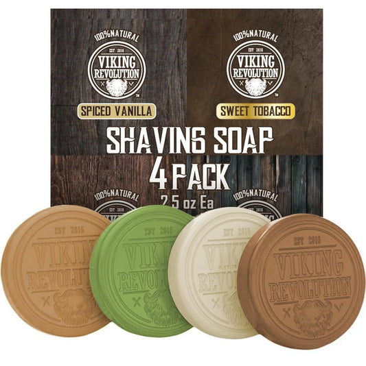 Shaving Soap for Men - Shave Soap for Use with Shaving Brush and Bowl for Smoothest Wet Shave, Shaving Soap Puck - 4 Pack Variety, Each Pack 2.5Oz (Vanilla, Bergamot, Tobacco, Oud)