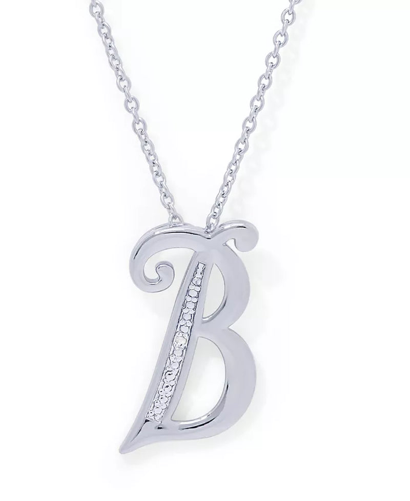 Diamond Accent Initial Pendant Necklace 18" in Silver Plate