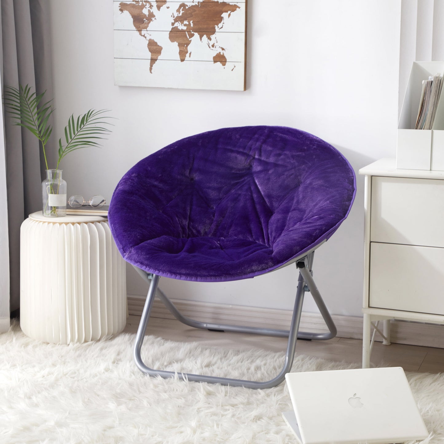 Faux Fur Folding Chair, Purple