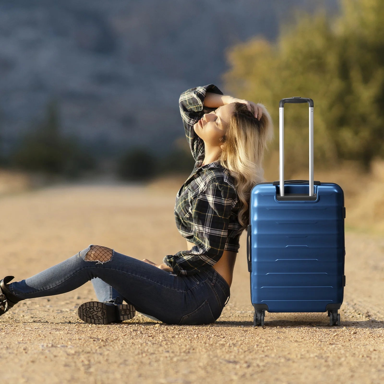 3 Piece Luggage Sets, ABS+PC Expandble Hardside Suitcase TSA Lock Lightweight Durable Spinner Luggage, Blue
