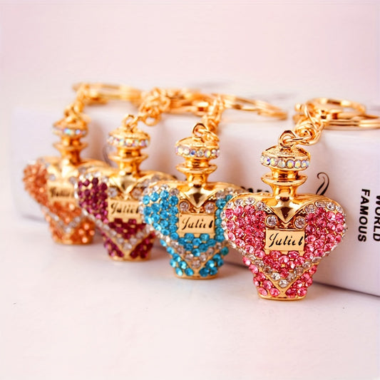 1pc Rhinestone Perfume Bottle Keychain Cute Alloy Key Chain Ring Bag Backpack Charm Car Key Pendant Women Daily Use Gift