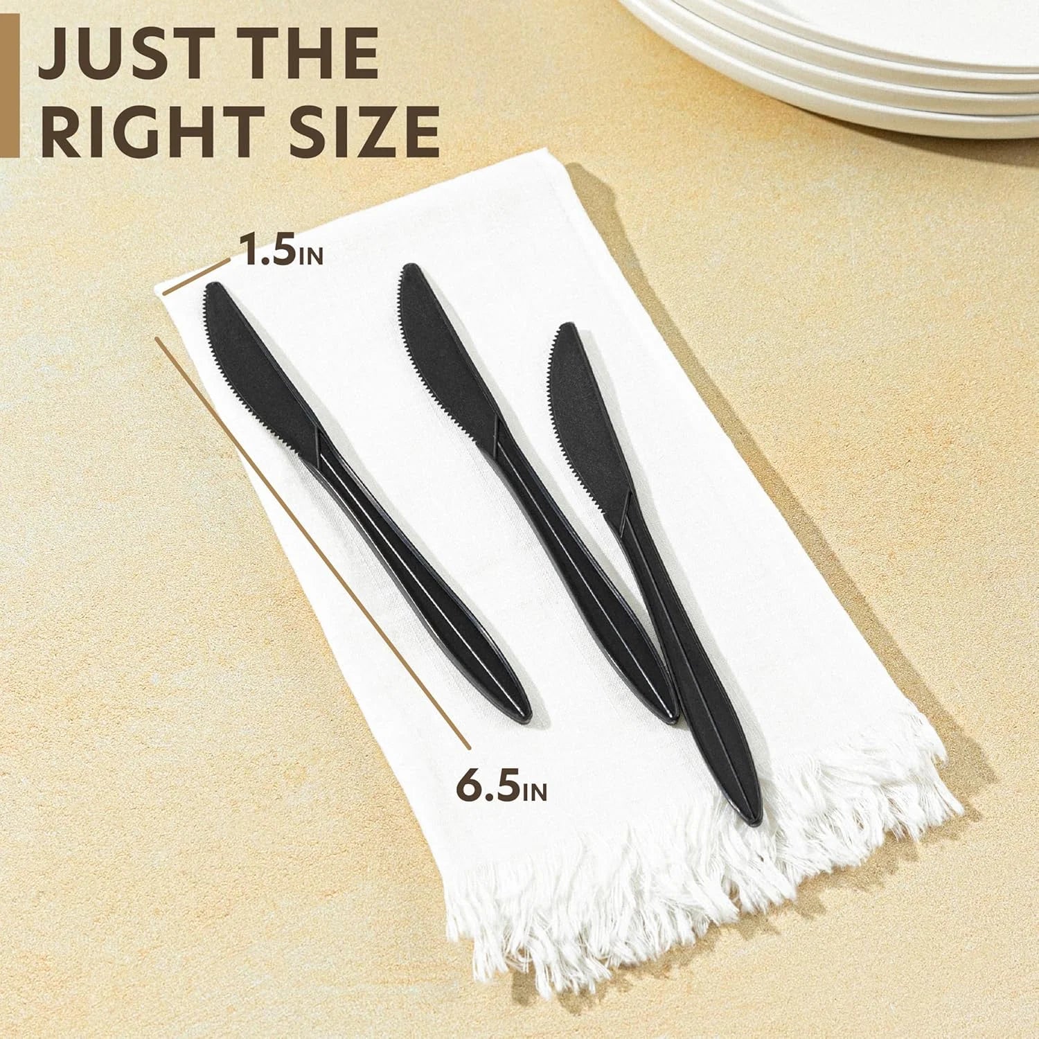 Black Plastic Silverware Knives Disposable Plastic Utensils, 1000 Pack