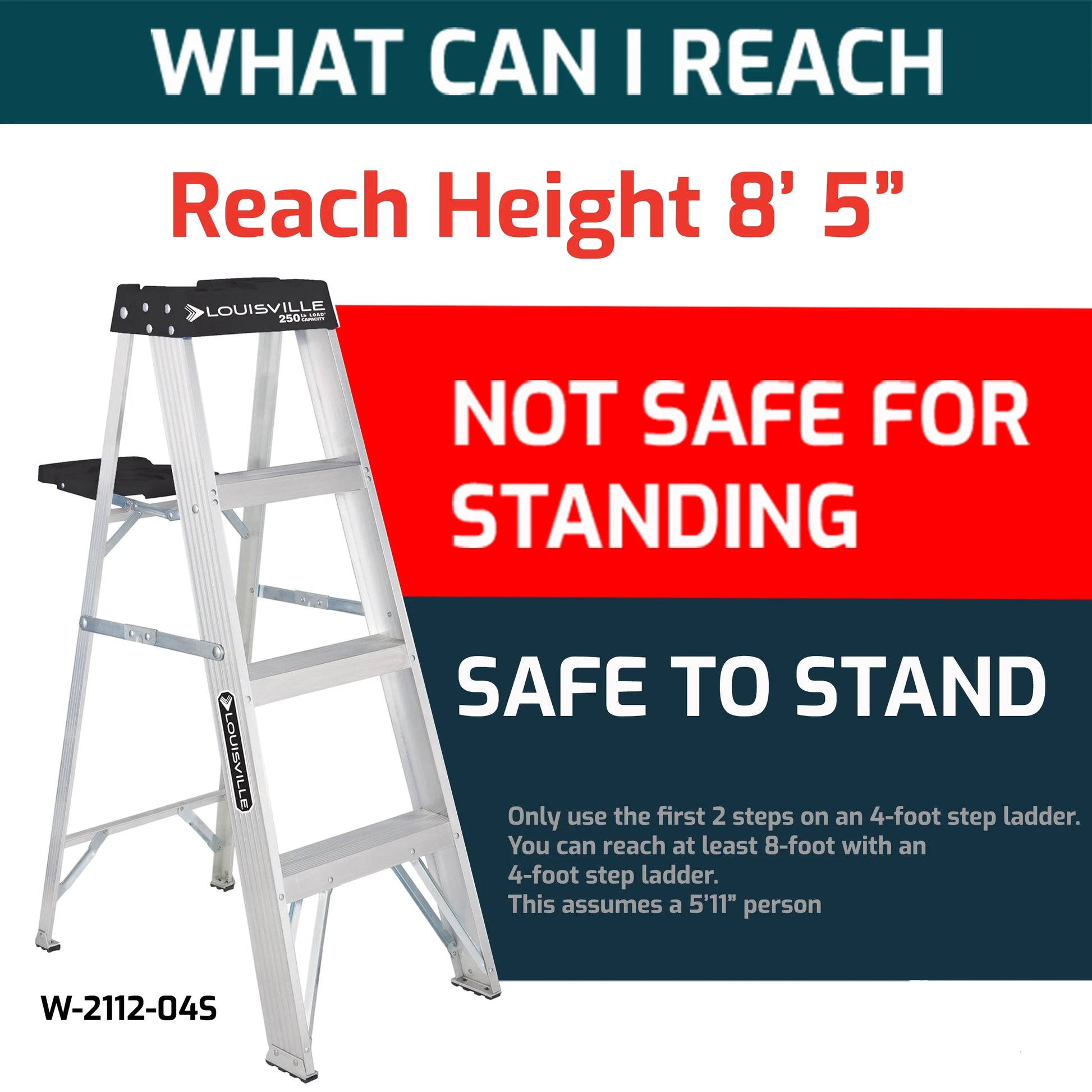 4' Aluminum Step Ladder, 250-Lb Capacity, W-2112-04S