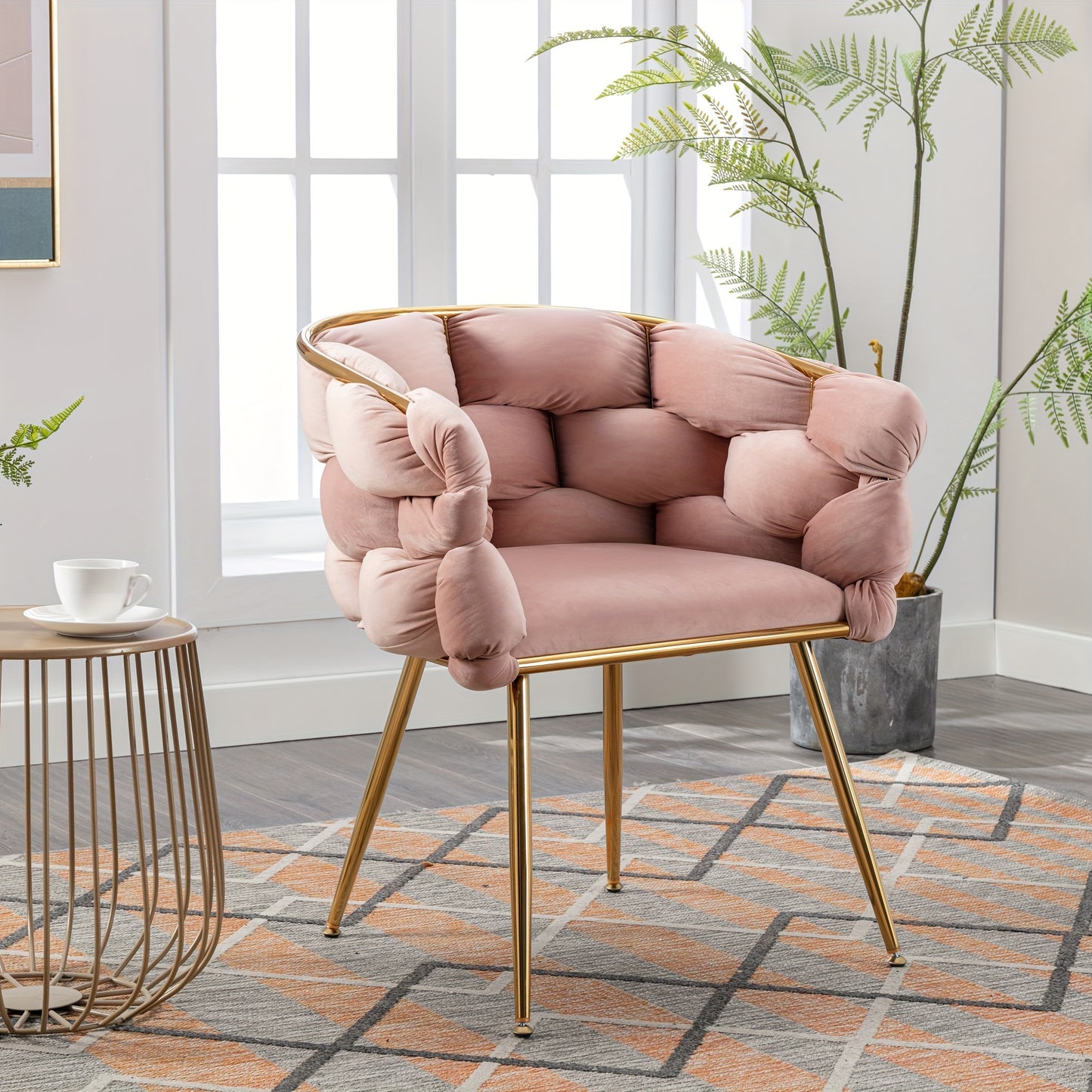 2Pcs Modern Luxury Velvet Sofa Chair Comfy Upholstered Vanity Chairs Bedroom Dining Chairs with Golden Metal Legs Vanity Desk Chair, Accent Desk Chair Dining Room