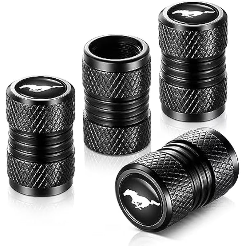 Tire Valve Stem Caps, Compatible with Ford Mustang Series Stem Cap Universal Car Air Cover Car Accessories for Cars, SUV, Truck, Motorcycles 4Pcs （Black）