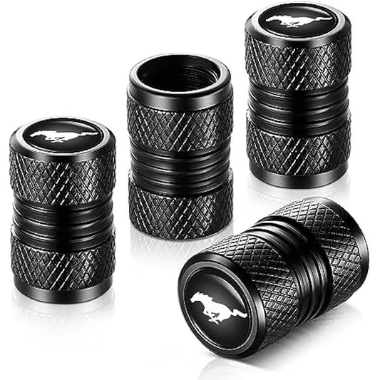 Tire Valve Stem Caps, Compatible with Ford Mustang Series Stem Cap Universal Car Air Cover Car Accessories for Cars, SUV, Truck, Motorcycles 4Pcs （Black）