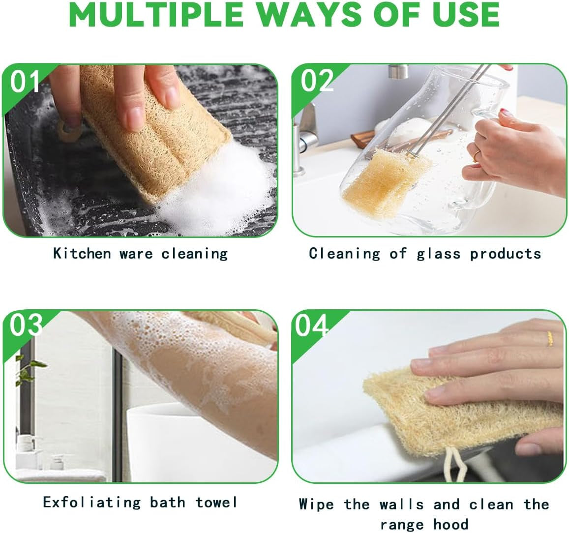 Natural Loofah Sponge Exfoliating Body Scrubber (3 Pack), Shower Scrub, Remove Dead Skin, Durable, Beige