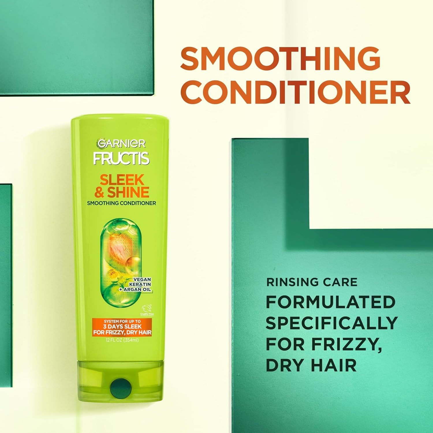 Fructis Sleek & Shine Full + Travel Size Shampoo (12.5 & 3 Fl Oz) + Conditioner (12 & 3 Fl Oz) Set for Frizzy, Dry Hair, Plant Keratin + Argan Oil (4 Items), 1 Kit (Packaging May Vary)