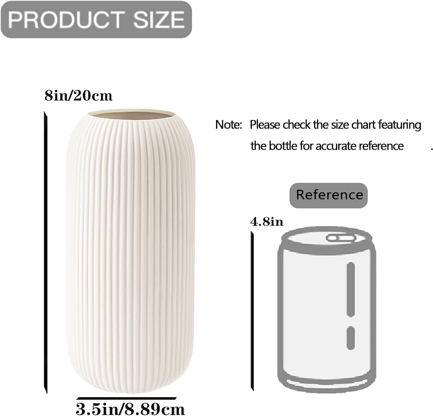 White Ceramic Vase for Flowers, 8 INCH Modern Small Ribbed Textured White Flower