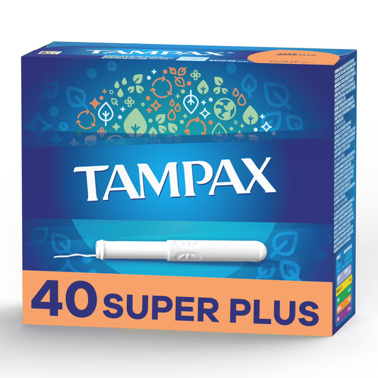 Cardboard Tampons Super plus Absorbency, Anti-Slip Grip, Leakguard Skirt, Unscented, 40 Count