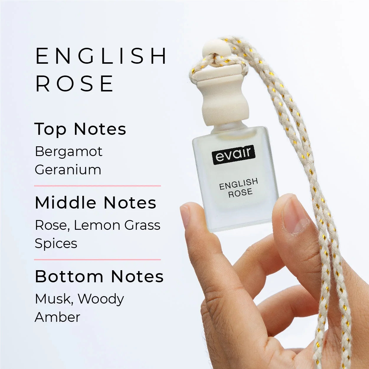 English Rose Car Freshener, Hanging Car Diffuser with Essential Oils, Pack of 1