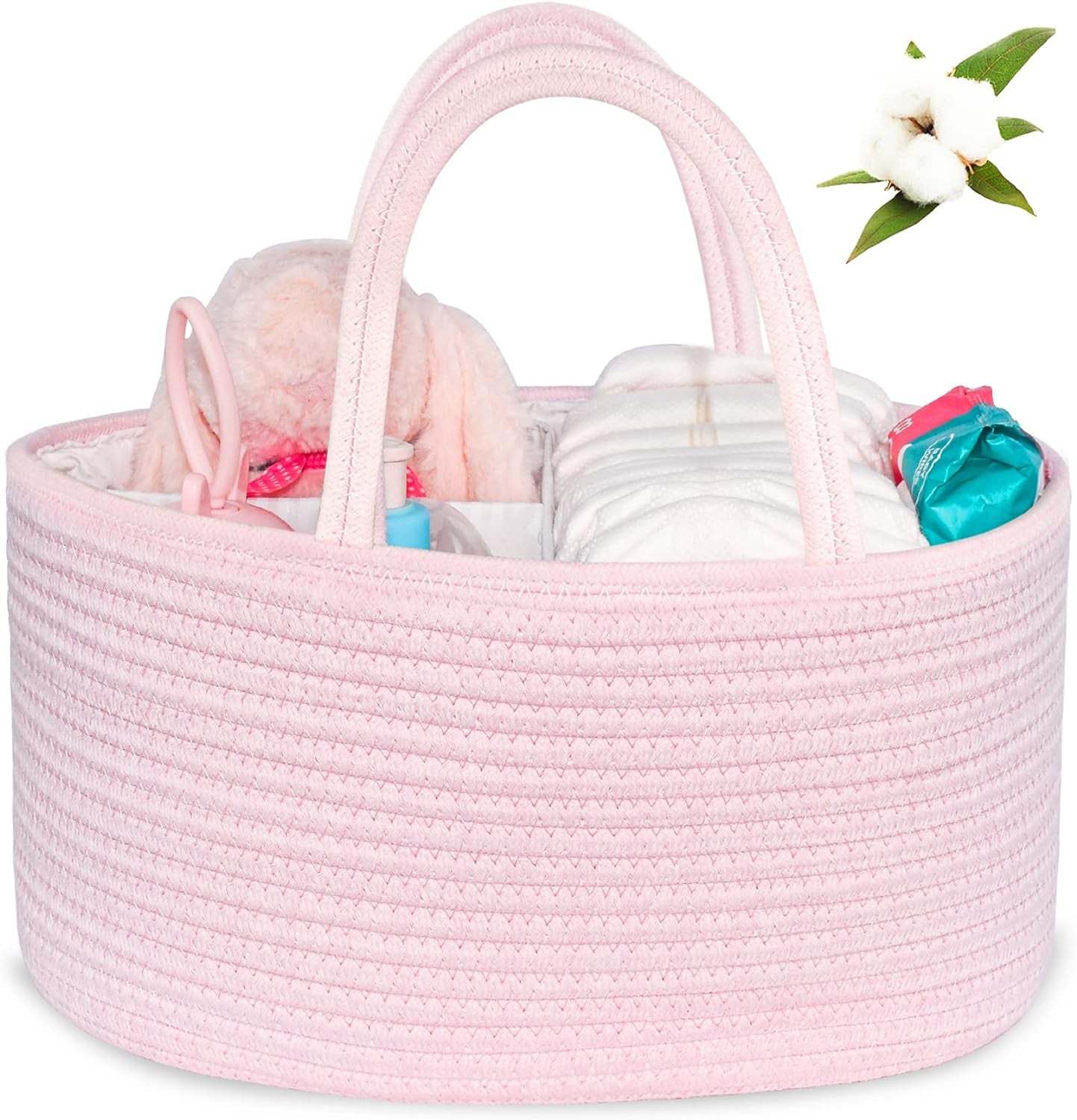 Diaper Caddy Organizer - Cotton Rope Nursery Storage Basket for Baby Essentials, Boys & Girls Shower Gift, Changing Table Organizer