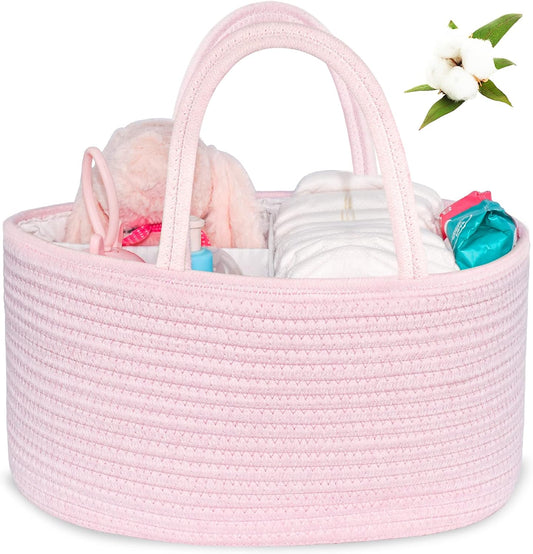 Diaper Caddy Organizer - Cotton Rope Nursery Storage Basket for Baby Essentials, Boys & Girls Shower Gift, Changing Table Organizer