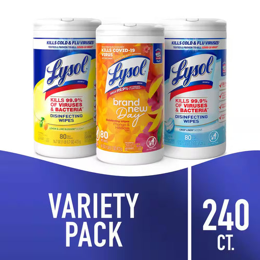 Disinfecting Wipes, Essential Cleaning Supplies, Multi-Scent Sanitizing Wipes Bundle, 80 Count (3-Pack)