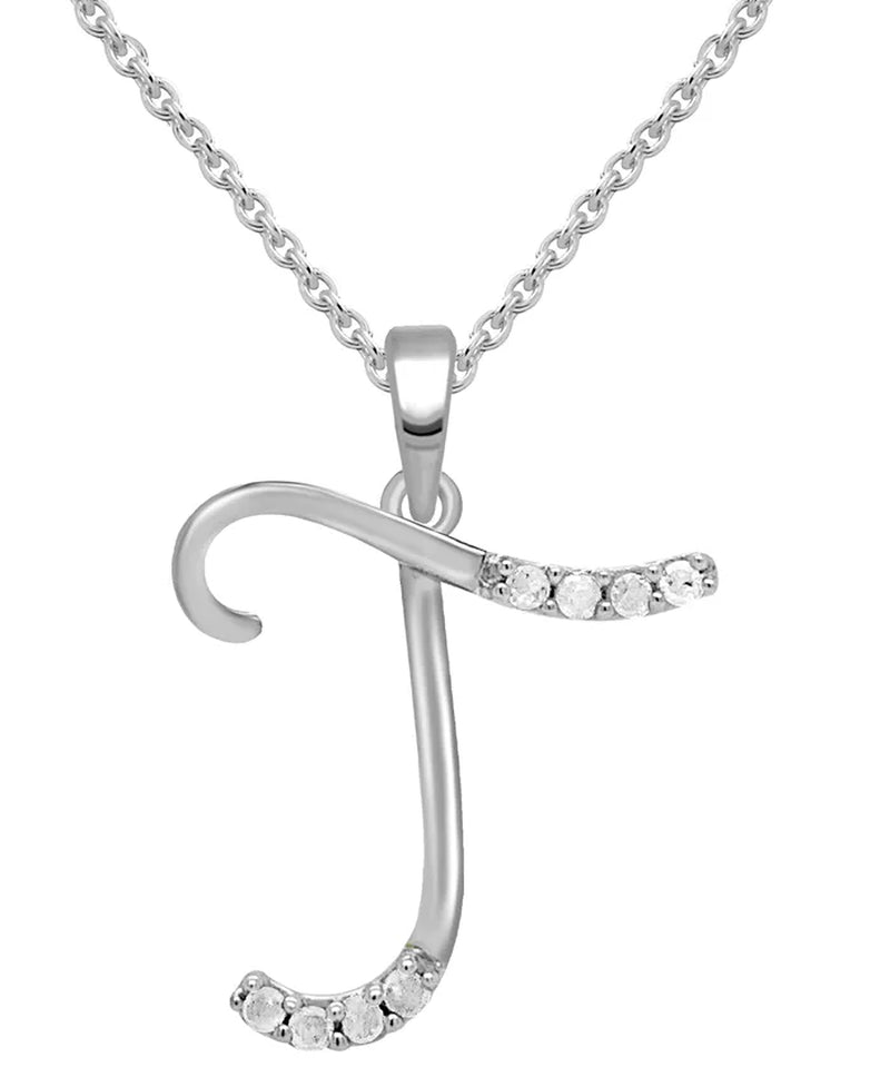 Diamond Fancy Initial 18" Pendant Necklace (1/10 Ct. T.W.) in Sterling Silver