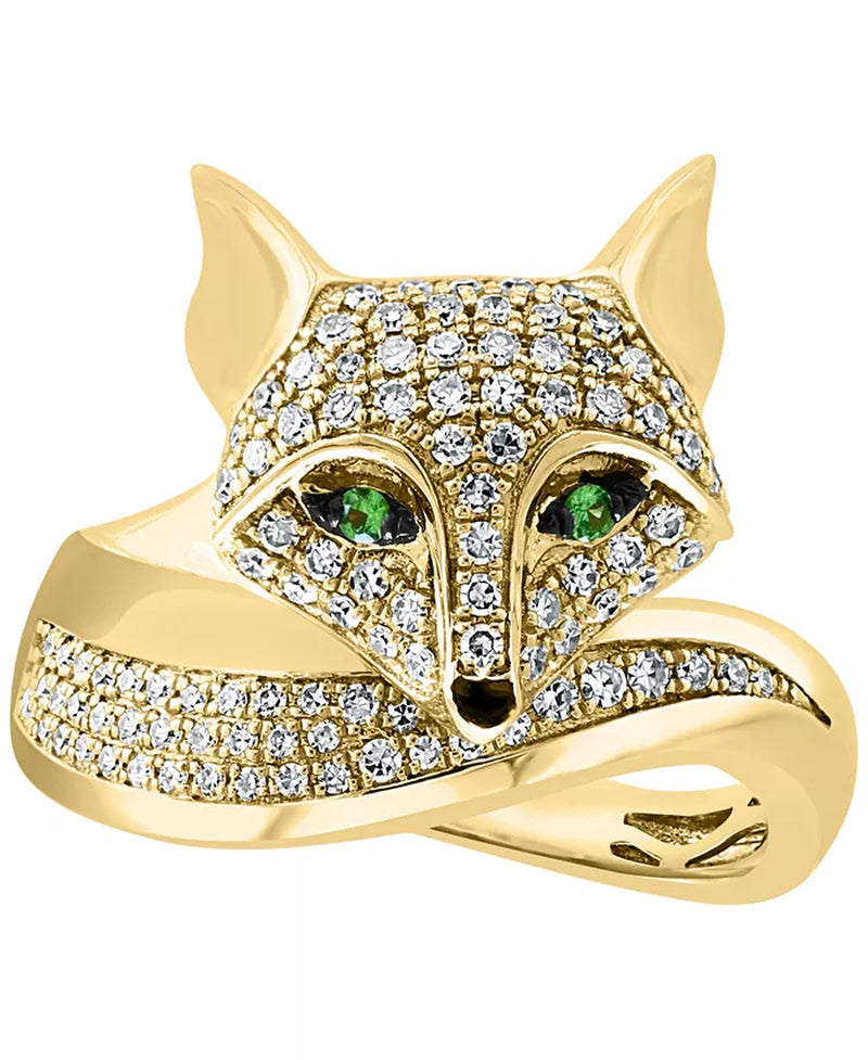 EFFYÂ® Diamond (3/8 Ct. T.W.) & Tsavorite Accent Fox Ring in 14K Gold