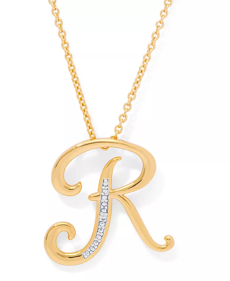 Diamond Accent Initial Pendant Necklace 18" in Gold Plate or Rose Gold Plate