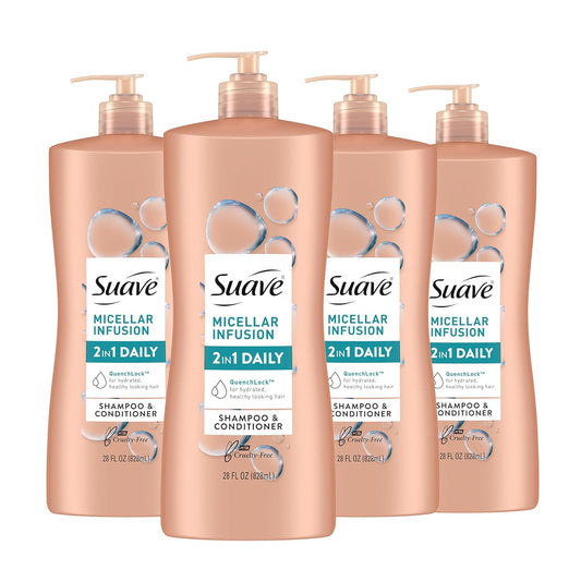 2 in 1 Shampoo and Conditioner with Micellar Infusion, Cleansing and Conditoning for All Hair Types, 28 Oz Pack of 4