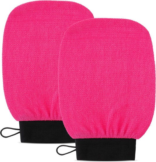 Exfoliating Body Scrub for Bath and Shower Use - Face Scrubber and Body Exfoliator Mitt, Dead Skin Remover - Exfoliating Glove Shower Scrub for Men and Women - Pair Pink