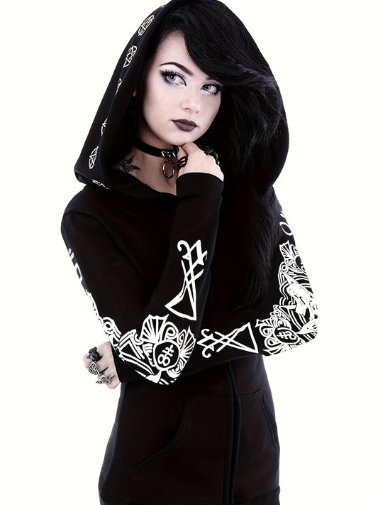 Women's Fashion Punk Print Zipper Sweatshirt