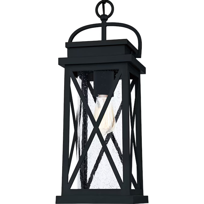 Saint Elias 1 -Light Matte Black Traditional Seeded Glass Lantern Medium Outdoor Hanging Pendant Light
