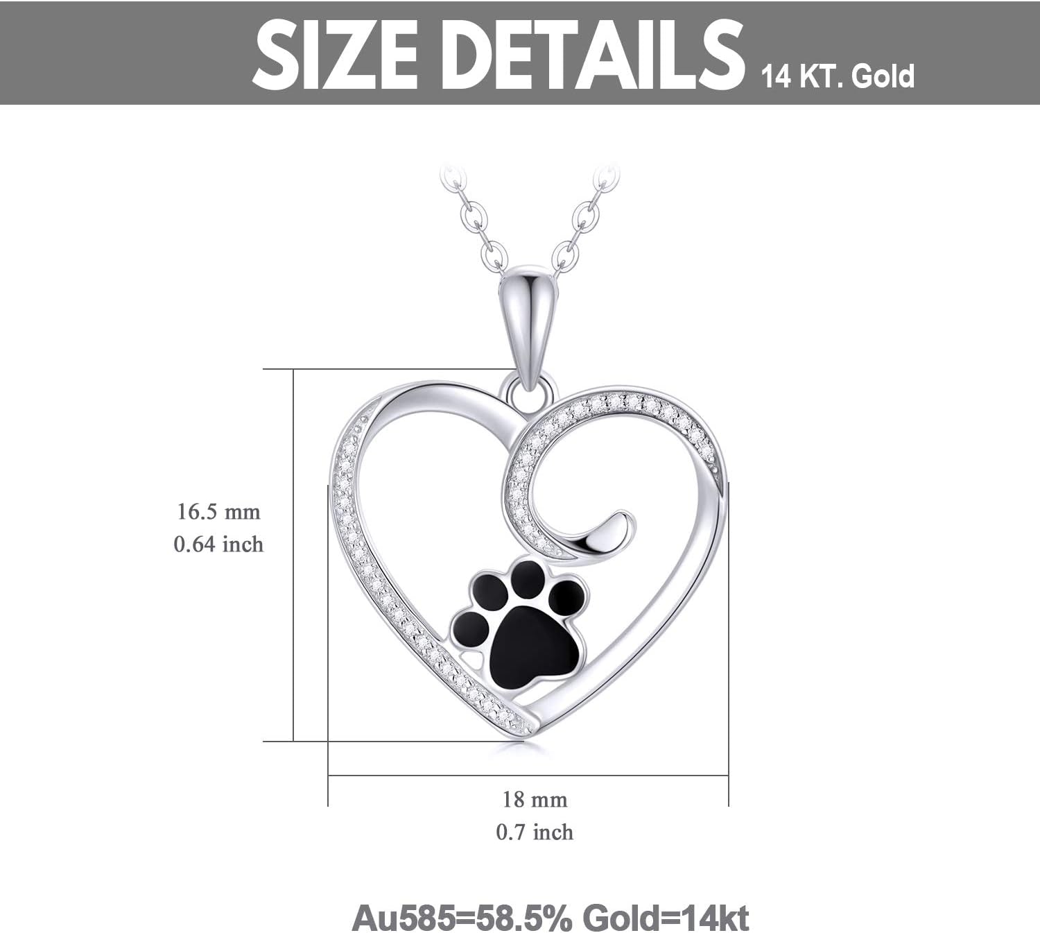 14K Gold Heart Pendant Necklace for Women, Real Gold Dog Cat Paw Print Jewelry Gifts for Her, 16-18 Inch